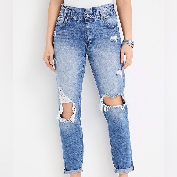 KanCan Maurices Women 33 Distressed Denim Boyfriend High Rise Paperbag Jean NWOT - Picture 1 of 13